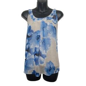 New York Company Women's Scoop Neck Top Blue & White Floral Print SzL (Read)